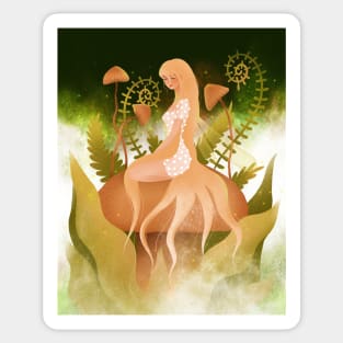 Beautiful fairy with mushrooms in magical plant kingdom Sticker